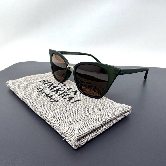 Ryan Simkhai Eyeshop Sunglasses  R-2017  C2 Green Gold Cat Eye Polarized - Picture 1 of 11